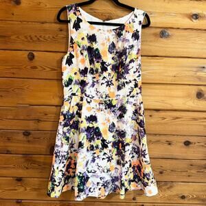 Anthropologie Maeve Neon Floral Pebble Sleeveless Fit & Flare Dress Size 12
